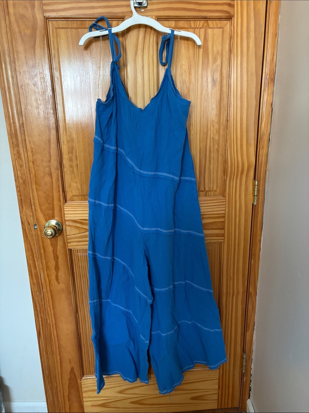 Blue Tie-Strap Wide Leg Jumpsuit
